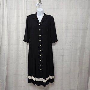 Talbots Black Shirt Dress Midi Pleated Office Retro Classic Capsule Preppy 6P